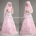 2015 neue Ankunft wulstes appliqued Großhandel billig rosa Spitze langes Hülse Muslimisches Hochzeitskleid mit hijab CCWFw02